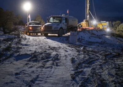 Mineral exploration drilling in the snow in Nevada.